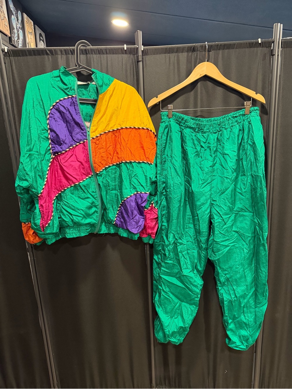 Vintage Laura Katherine Green Colorblock Women's Track Pants & Jacket Set